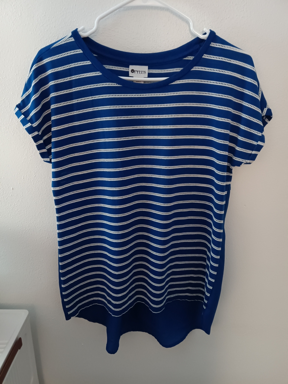 STYLUS Blue and White Striped Short Sleeve Top